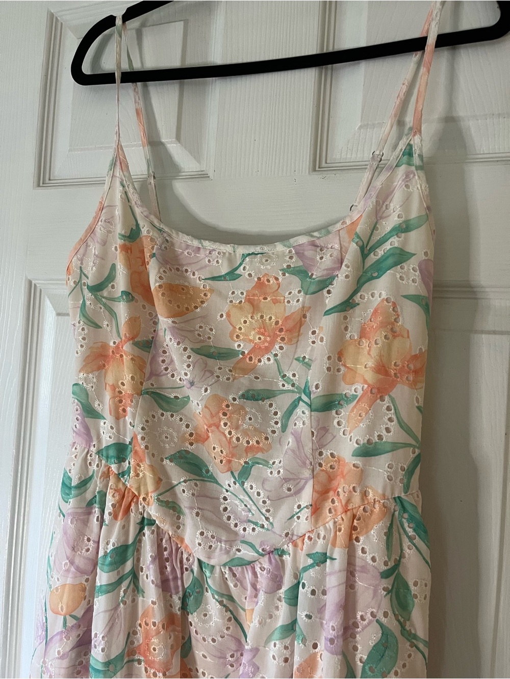 Pretty Garden Eyelet Pastel Spring Floral Sundress Maxi in Peach and Mint - Picture 4 of 13